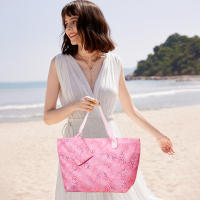 Bolso de playa plegable grande con cremallera - Bolso de hombro ligero y duradero con monedero incluido, ideal para compras, camping y viajes, diseño de hojas tropicales impreso, múltiples colores disponibles - details 4