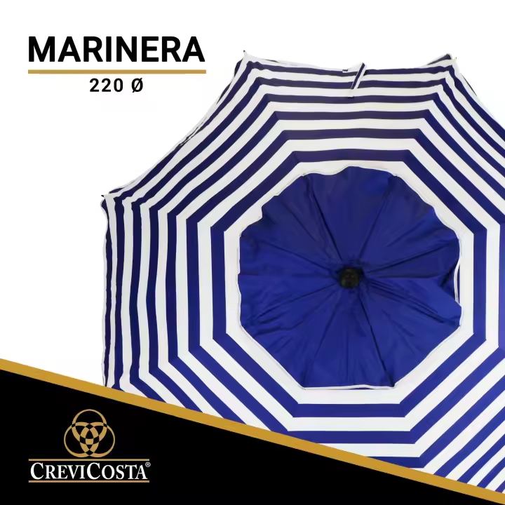 Sombrilla 220 cm MARINERA con Espiral y Poste de Recorrido Total. 8 Varillas. PROTECCIÓN Total contra los Rayos UV - CREVICOSTA QUALITY MARK MARCAS DE CALIDAD - 1