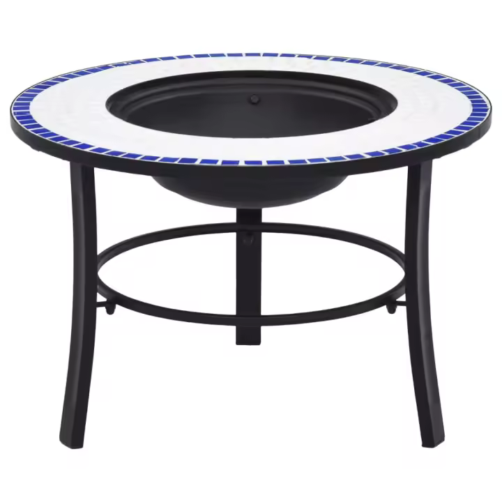 vidaXl Brasero de mosaico cerámica azul y blanco 68 cm - 1