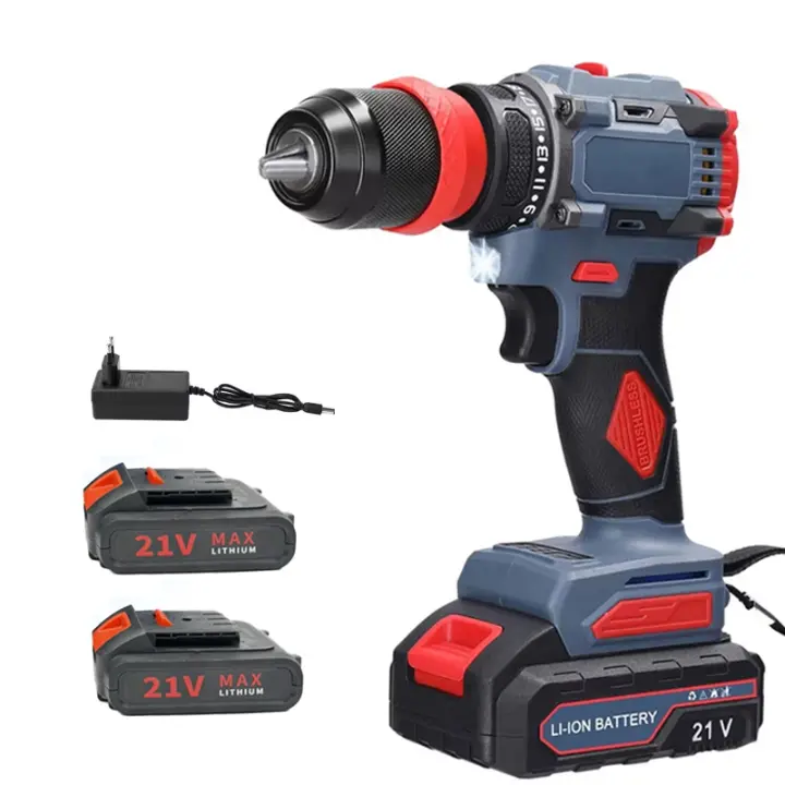 21V 2in1 Electric Cordless Brushless Drill Screwdriver，2 Speeds Control Multi-function Power Tool，Rechargeable Battery Drill - 1