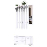 HOMCOM 3 EN 1 Conjunto de Muebles de Entrada Recibidor Pasillo Set de 3 Piezas Perchero Espejo Zapatero 2 Cajones - details 0