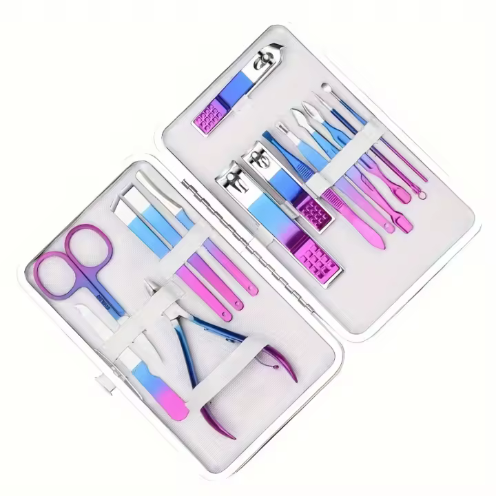 Juego De Uñas Gradient Azul-Rosa 7-15 Piezas Cortauñas De Alta Calidad Kit De Manicura Y Pedicura Con Herramientas De Acero Inoxidable En Estuche - 1