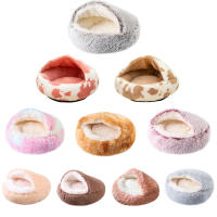 Cama De Gato Redonda De Peluche Suave Con Capucha Cueva Cómoda Para Mascotas Pequeñas Y Perros Pequeños Auto Caliente Anti Ansiedad - details 0