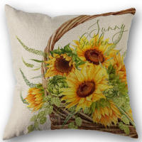 4Pcs Fundas Para Cojines De Lino Mezclado Decorativas Con Estampado De Girasoles Y Cestas De Flores Frescas Y Bicicletas Estilo Otoño - details 7