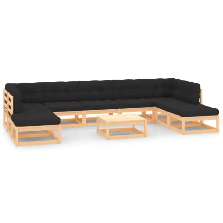 vidaXL Muebles de jardín 10 pzas cojines antracita madera maciza pino - 1