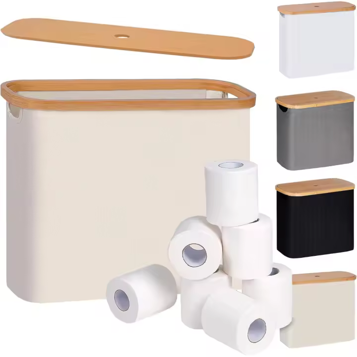 TK Toilet Paper Basket, Toilet Paper Storage with Lid, Toilet Paper Organizer for Bathroom, Free Standing Toilet Paper Holder with Storage - 1