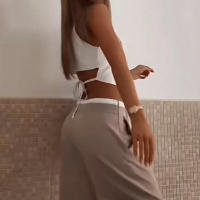 Conjunto De Dos Piezas Para Mujer Wefads Estilo Casual Sencillo Sin Mangas Cuello En V Botones Con Cordón Pantalones Rectos Abiertos En La Cintura - details 5