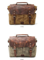 Bolso De Hombro Para Hombre Vintage De Lona Y Cuero Bolso Cruzado Casual Bolsas De Motocicleta Universal Impermeable Tamaño 36x27x12.5 - details 3