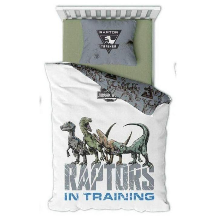 Funda Nórdica Algodón Reversible Jurassic World Velociraptores para Cama de 90 o 105cm, Medida 140x200 cm, más 1 Funda Cojín 65x65cm