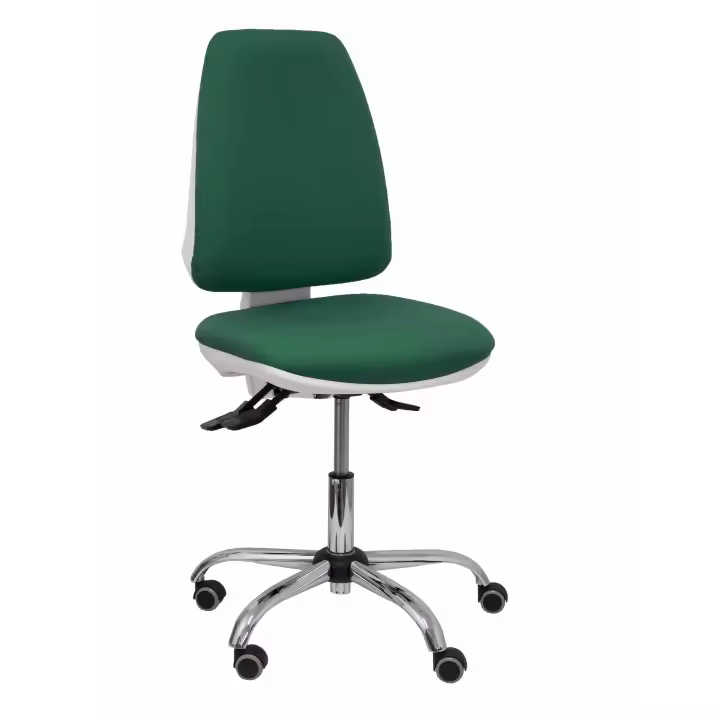 Silla de Oficina Ergonómica Piqueras Y Crespo Blanca con Tapizado Verde Botella y Ruedas de Parqué - 1