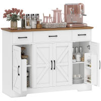 HOMCOM Aparador de Cocina Rústico, Armario de Cocina con 4 Estantes de Puerta, 3 Cajones, Estantes Ajustables, Puerta con Cierre Suave, Mueble de TV para 48-55 Pulgadas, 120x38x87 cm, Blanco y Nogal - details 0