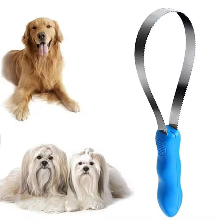 Cepillo de acero inoxidable para quitar el pelo de mascotas, cuchilla de doble filo para perros, para pelaje largo, corto y doble (azul) - 1