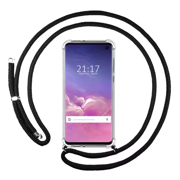 Tumundosmartphone Funda Colgante Transparente para Samsung Galaxy S10 con Cordon Negro - 1