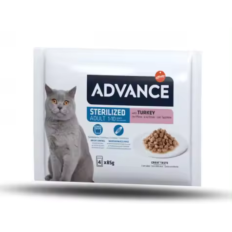 Advance Adult Esterilizados Bocaditos Pavo Salsa para Gatos 4 x 85 gr - 1