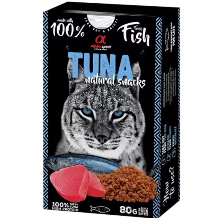 Alpha Spirit Snacks de Gato Natural sabor Atún – Pack 6x80 g | 100% Natural y Sin Cereales - 1