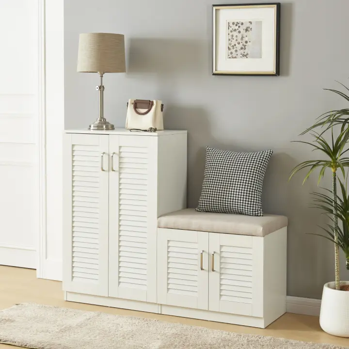 Mueble zapatero Løten 9 compartimentos para 18 pares MDF 97 x 120 x 36 cm - Blanco [en.casa] - 1