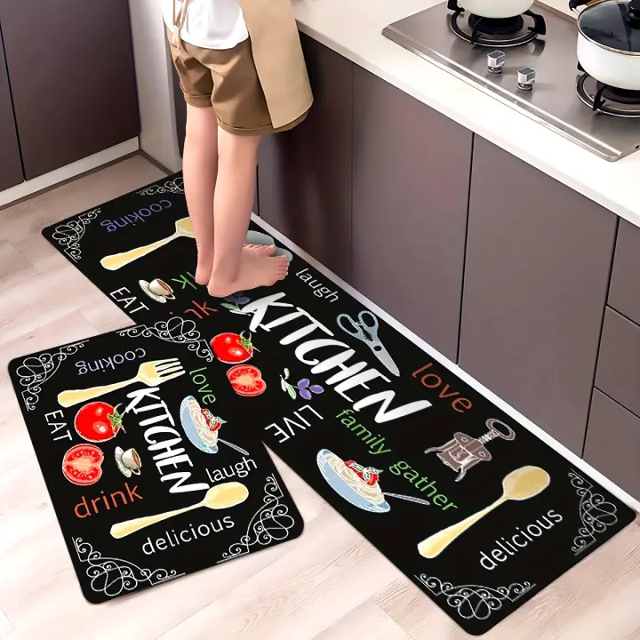 Carpetas Antideslizantes De Cocina Modernas Con Letras Digitales Vibrantes Alfombra Anti-Derrapante Para Decoración De Casa Material Poliéster Rectangular Estilo Moderno - 1