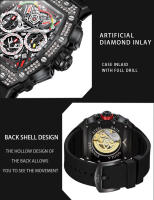 Reloj Mecánico Automático Para Hombre ONOLA 2022 Diseño Único De Lujo Con Incrustaciones De Diamante Resistente Al Agua Correa De Silicona Display Numerario Estilo Casual - details 12
