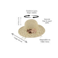 Sombrero Paja Crema Floral Artesanal Sombrero Pamela plegable fácil de guardar y llevar en vacaciones, Gorro Mujer para el Sol, Piscina, Playa, Uso diario Verano Sombrero de ala Ancha Grande Talla única ajustable - details 0
