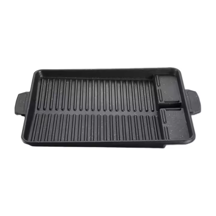 Plato De Barbacoa Saludable Cuadrado Compatible Con Gas Pecho De Cerdo Placa De Hierro Diagonal Con Ranuras Para Barbacoa Y Horno Cassette - 1