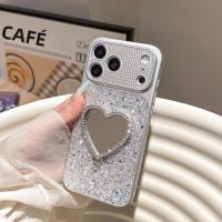Funda De Teléfono Brillante Con Corazón Y Cordón Para iPhone 17 pro Max 16 Con Soporte Espejo Y Correa Protectora De Material TPU Diseño De Amor - details 3