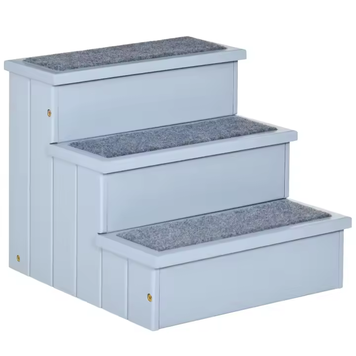 PawHut Escalera para Mascotas 3 Peldaños con Espacio de Almacenaje y Alfombra Antideslizantes Portátil Madera para Vehículo Carga 30 kg 40,5x44,5x38 cm - 1