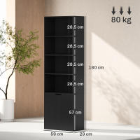HOMCOM Estantería para Libros de 6 Niveles, Librería con 2 Puertas, 4 Estantes Abiertos, Armario Alto para Salón, Estudio, Oficina, 59x29x180 cm, Negro - details 2