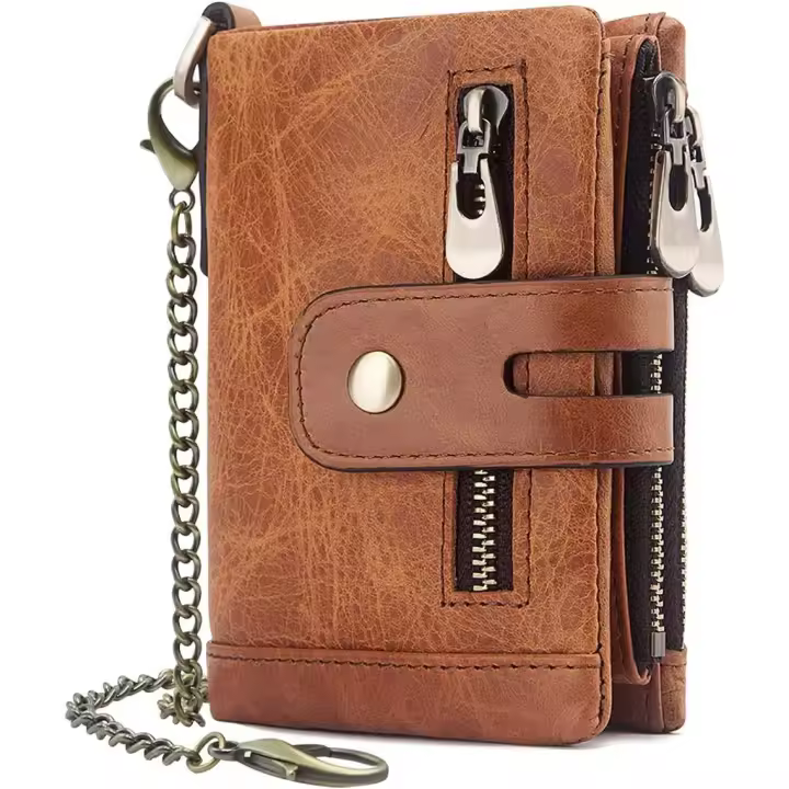 Hombre cartera with Cremallera, Billeteras Bifold Hombres 16 Ranombras para Tarjetas Carteras para Hombre with Cadena - 1