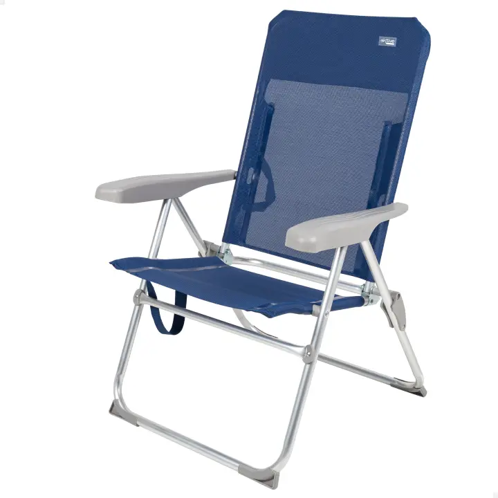 Silla de playa plegado slim Aktive, reclinable 6 posiciones antivuelco azul marino, medidas 47x60x94cm, aluminio, peso máx. 110 kg. - 1