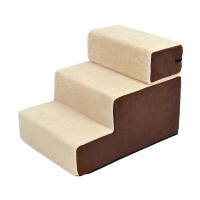 PawHut Escalera para Mascotas Perros Gatos de 3 Peldaños Desmontable y Funda Extraíble Portátil Carga 15 kg 54x40x39 cm Marrón y Beige - details 0