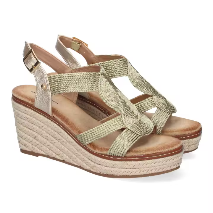 PuntoSalao Sandalias doradas de cuña media en yute para mujer TF5326 - 1