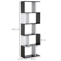 HOMCOM Librería de 5 Niveles, Estantería para Libros en Forma de S con 10 Estantes, para Sala de Estar, Dormitorio, Estudio, Oficina, 60x24x184,5 cm, Blanco y Negro - details 2