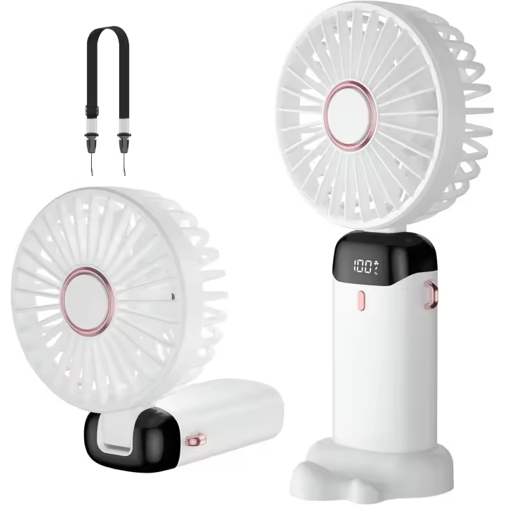 Ventilador de mano, mini ventilador recargable USB, pequeño ventilador bolsillo de 5 velocidades con base, batería 4200mAh Ventilador escritorio plegable para la oficina, viaje - 1