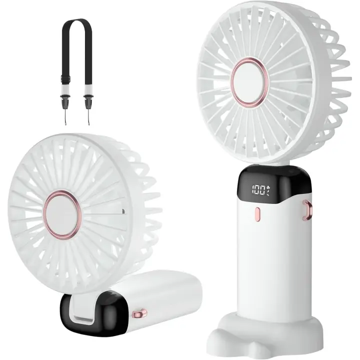 Ventilador de mano, mini ventilador recargable USB, pequeño ventilador bolsillo de 5 velocidades con base, batería 4200mAh Ventilador escritorio plegable para la oficina, viaje - 1