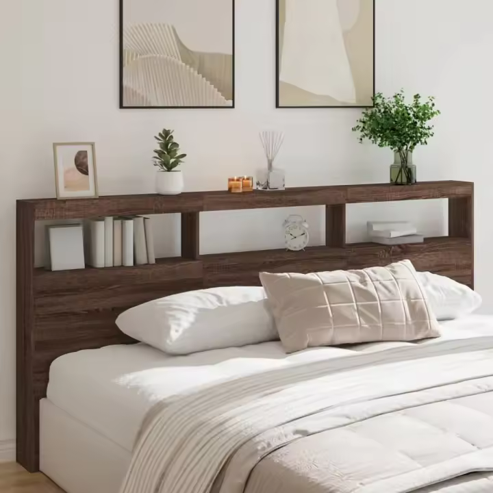 vidaXL Cabecero de cama con luz LED marrón roble 220x17x102 cm - 1