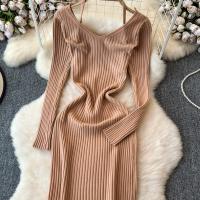 Vestido Largo De Mujer Con Cuello En V Y Manga Larga Blanco Elegante Con Cierre De Lazos Estilo Callejero Alta Moda Para Otoño Y Playa - details 29