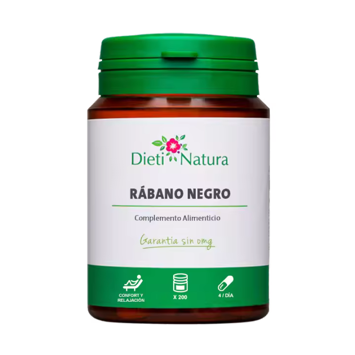 Dieti Natura 200 cápsulas de Rábano Negro - Verdura Detox Baja en Calorías con Vitaminas, Minerales y Oligoelementos - Contra la pereza vesicular - 1