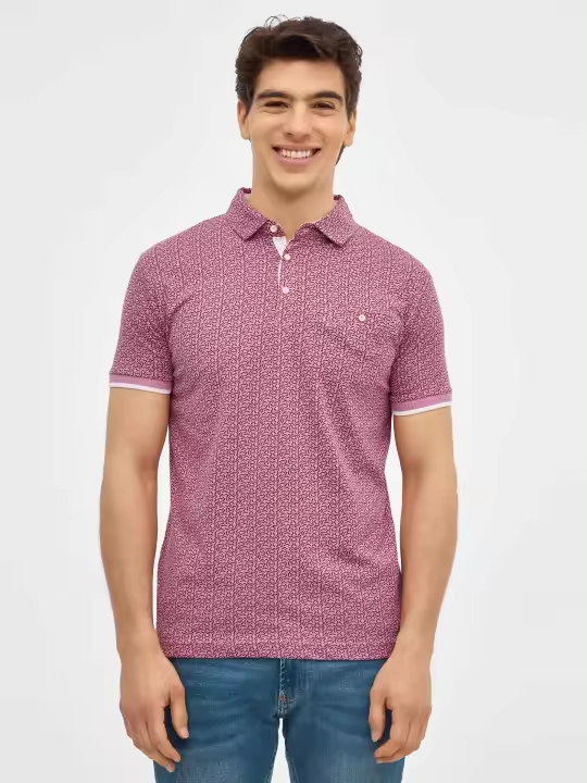 Polo regular de manga corta y cuello clásico con botones y estampado geométrico INSIDE - 1
