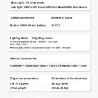 Linterna LED Potente 1000W Recargable Tipo-C 15000mah Para Camping Lanterna De Zoom 9000M Con Salida De Luz De Punto Fijo Resistente Al Agua Y Choque - details 24