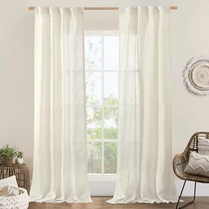 38 Inch Width Semi Sheer Linen Curtains 2 Panels, Cream Ivory Light Filtering Panels Back Tab and Rod Pocket Boho Neutral Drapes for Living Room/Bedroom/Farmhouse, 38 x 84 Inch - 1