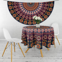 Mantel Redondo Peacock Mandala Impermeable De 63 Pulgadas Para Mesa Al Aire Libre Y Interior En Colores Morado Rojo Amarillo Y Azul Estilo Clásico Para Banquete Fiesta Y Wedding - details 11