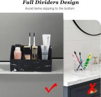 Organizador de resina para mostrador de baño, soporte para cepillos de dientes y pasta de dientes de 5 ranuras, almacenamiento grande para encimera, accesorios de baño estilo mármol (negro) - details 3