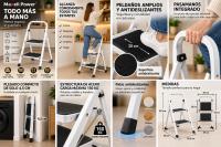 Escalera Plegable de Acero de 2 Peldaños Maxell Power, Carga Máxima 150 kg, Pasamanos y Patas Antideslizantes, Plegado Compacto de 4,5 cm, para Cocina, Hogar, Armarios, Despensa y Limpieza en el Hogar - details 7