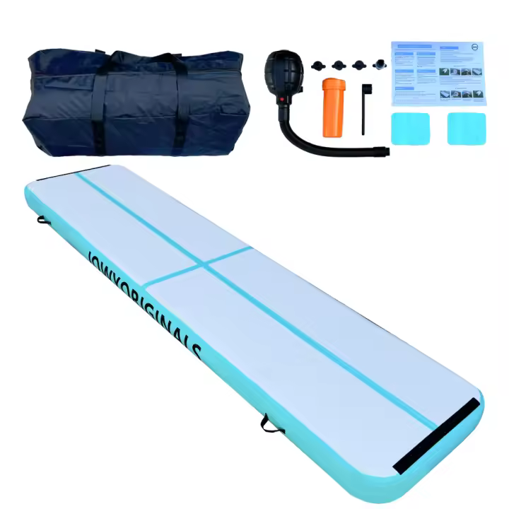 JOWY  AirTrack 400x100x20cm Colchoneta Inflable para Gimnasia · Alfombra de Entrenamiento Tumbling Mat, Acrobacias, Yoga, Artes Marciales y Cheerleading · Resistente y Fácil de Transportar · Color Azul - 1