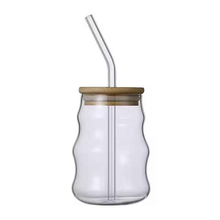 Vaso De Bebida De 500ML Con Tapa De Bambú Y Pajita Para Café Frío Y Cócteles Vaso De Cerveza Para Whiskey Regalos Eco-amigable Transparente - 1