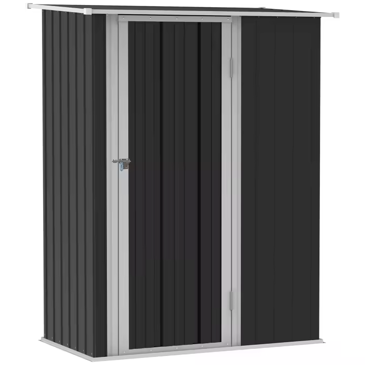 Outsunny Caseta de Jardín 1,07 m² 142x84x189 cm Cobertizo Exterior de Acero Galvanizado con Puerta Cerradura y Orificios de Drenaje para Almacenamiento de Herramientas - 1