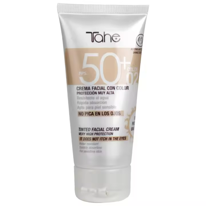 Tahe Sun Protect Crema protectora solar facial con color FPS 50+ no pica en los ojos, 50 ml - 1