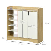 HOMCOM Mueble Zapatero Moderno Zapatero Estrecho con 2 Puertas Estantes de Almacenamiento para 13 Pares de Zapatos para Entrada Pasillo 80x30x80 cm Natural y Blanco - details 3