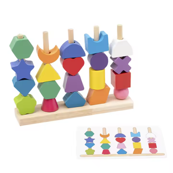 Juego De Enigmas De Madera Montessori Juguete Educativo Para Niños Cognición De Colores Y Formas Juguetes Coloridos Con Perlas Regalo Para Niños De 3-6 Años - 1