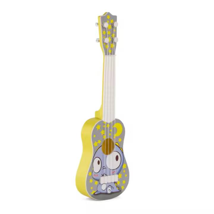 Guitarra para niños de 41 cm, mini guitarra, ukelele, guitarra de juguete con 4 cuerdas y púas afinables, juguete musical para niños (dinosaurios coloridos) - 1